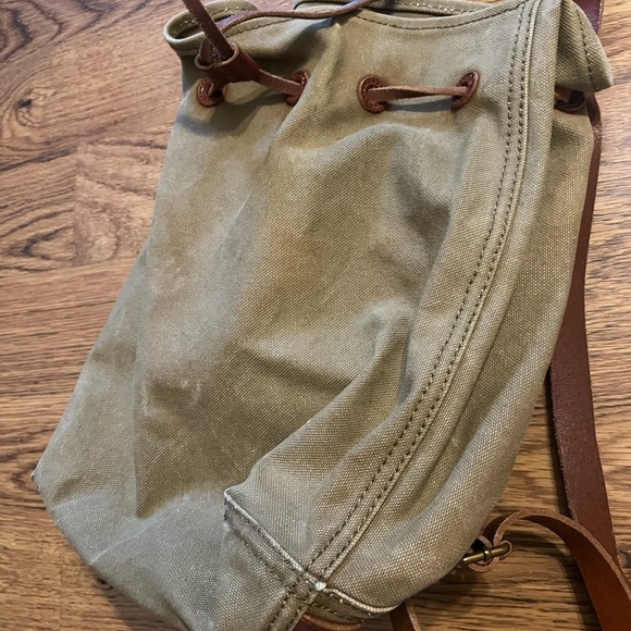 Madewell Olive Green cotton canvas Backpack brown leather detail main image 4